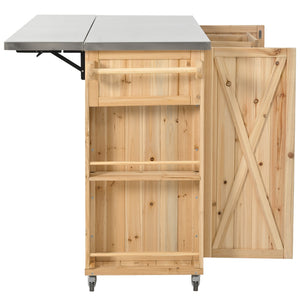 Outdoor Kitchen Island Fir Wood Kitchen Island with Stainless Steel Top