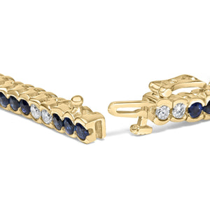 14K Yellow Gold 1 3/4 Cttw Diamond and 5.0 Cttw Blue Sapphire Bezel Set Tennis Bracelet (G-H Color, SI1-SI2 Clarity) - 7" Inches