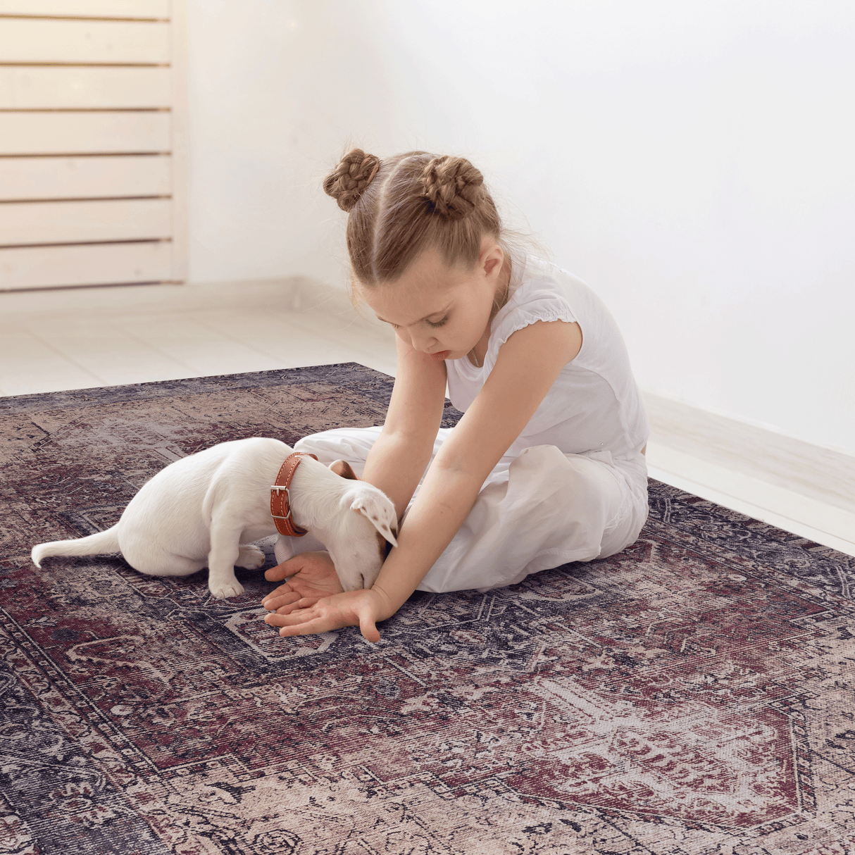 Maval Burgundy Washable Area Rug 3' x 5'