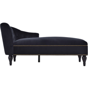 Velvet Chaise Lounge, Button Tufted Right Arm Facing Lounge Chair With Nailhead Trim For Living Room - Black