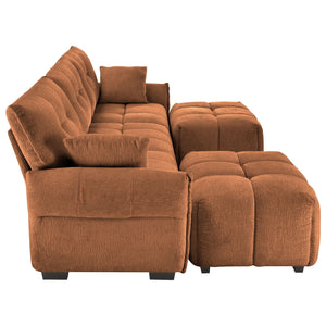Sofa Set With Ottoman And Pillows, Textured, High Resilience Cushions