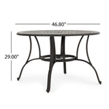 Outdoor cast aluminum circular dining table, bronze