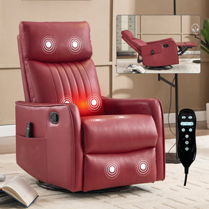 Red Faux Leather Recliner Chair with Heat & Massage - Swivel Rocker