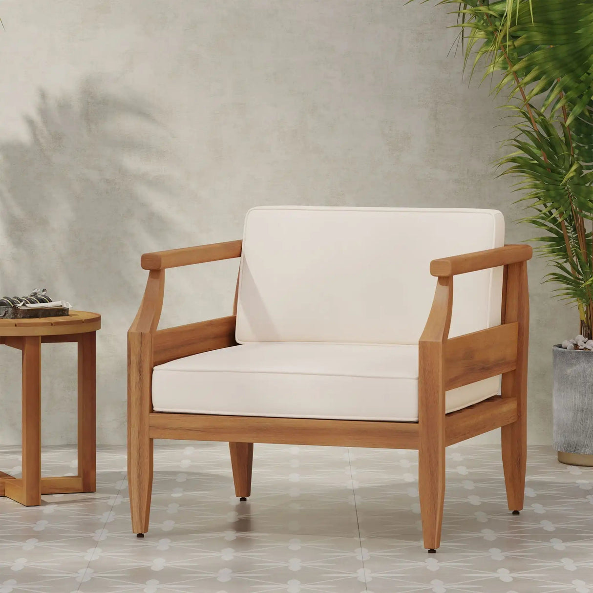 Outdoor Club Chair With Recessed Arms And Cushions