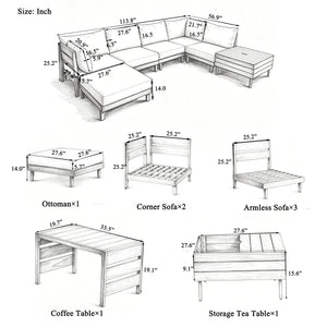 TOPMAX 8-Piece Acacia Wood Outdoor Patio Sofa Set