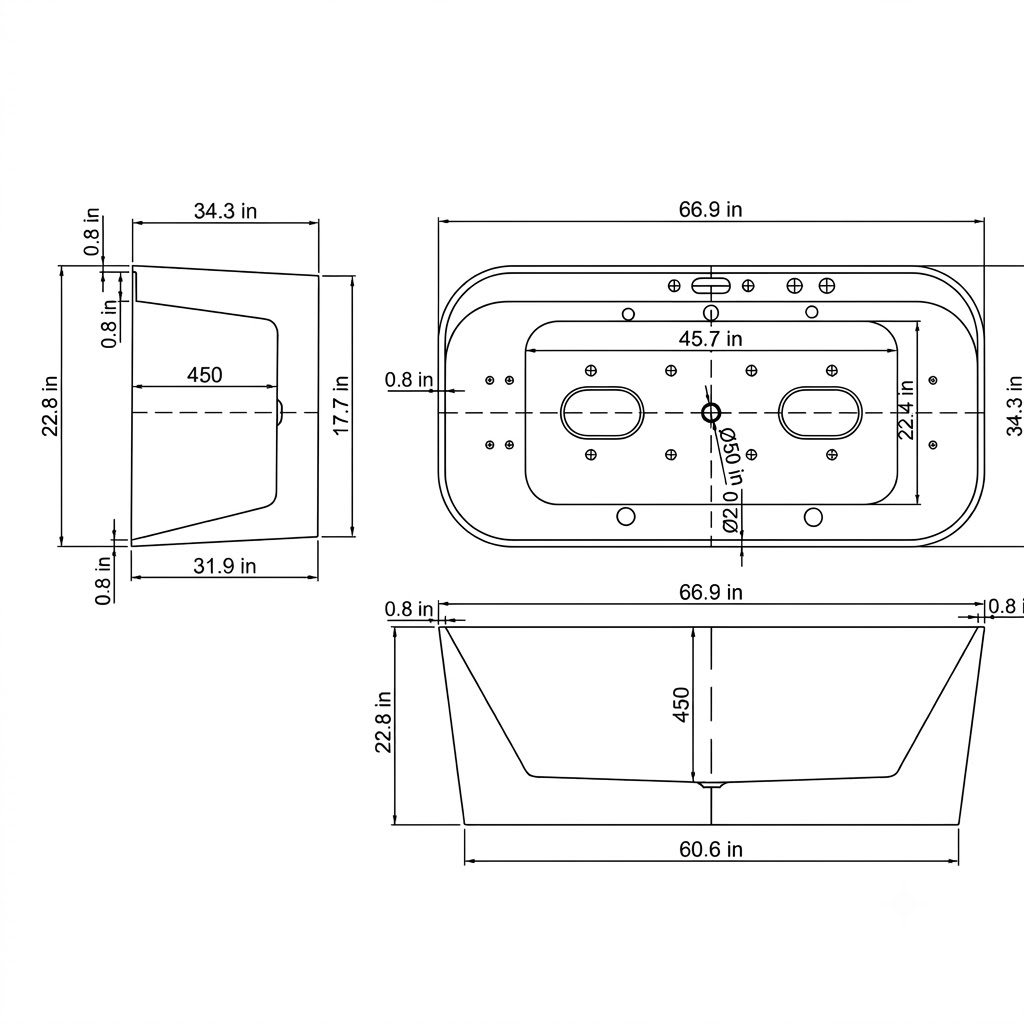 Condris 67" x 35" Whirlpool Bathtub for 2-Person