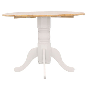Round Dining Table With Drop Leaf Pedestal Base, Expandable Top - Natural