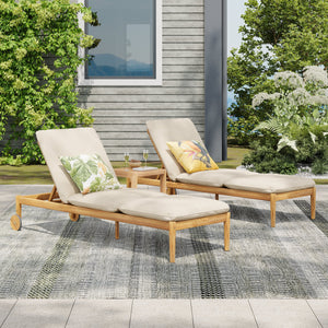 Riviera Outdoor Chaise Lounge with Wheels, Acacia Wood Frame (Set of 2)