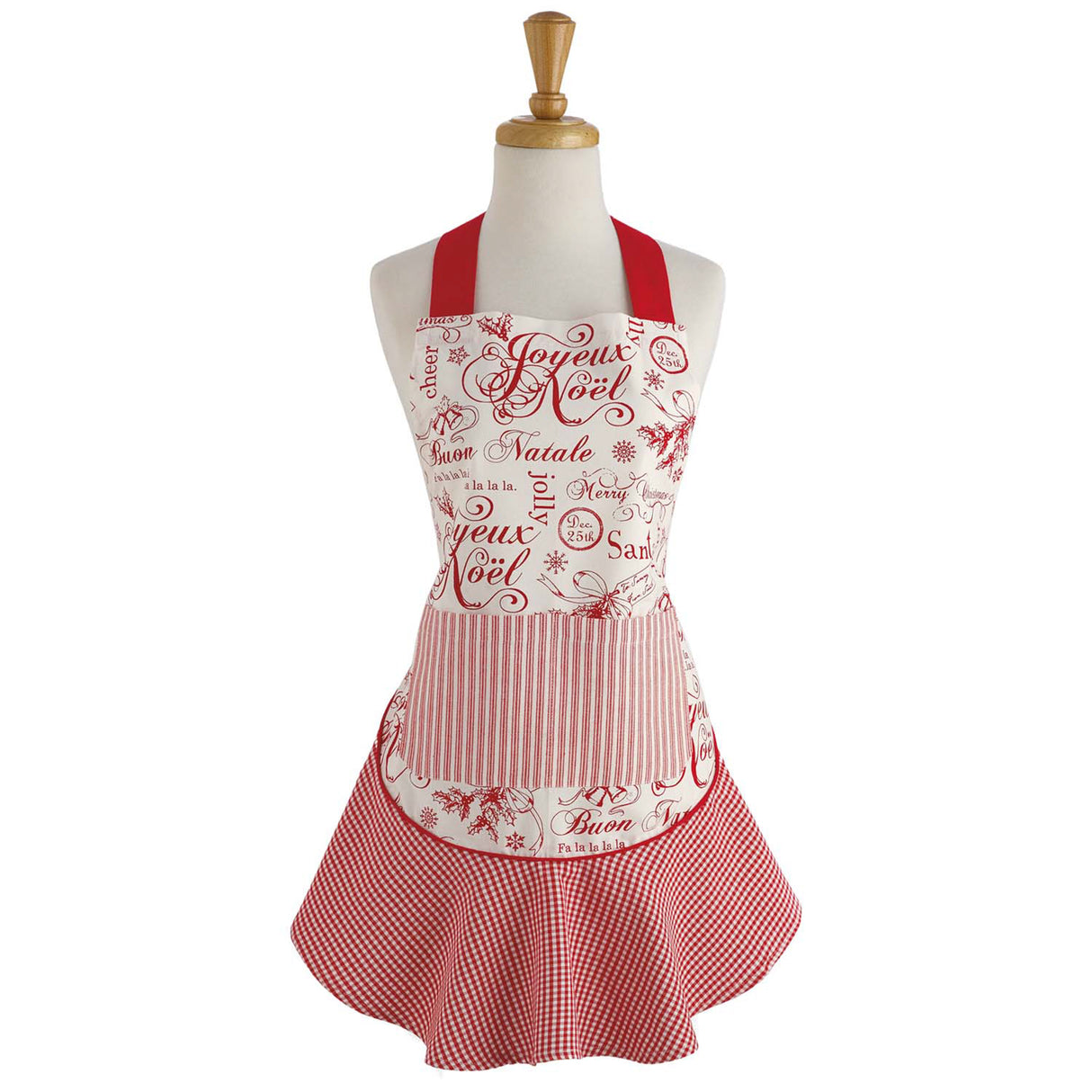 DII Cotton Christmas Ruffle Apron, Joyeux Noel