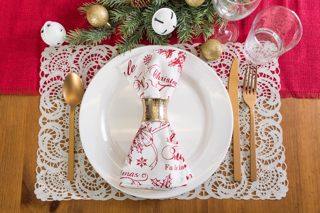 DII Christmas Print Napkin Set/6, Red Vintage Script