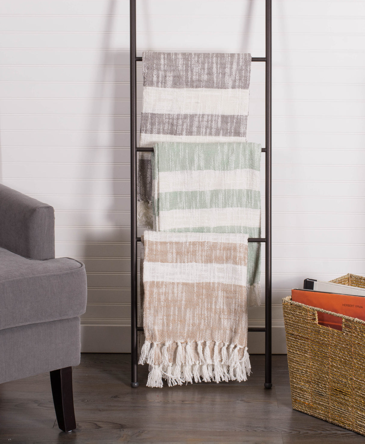 DII Slub Stripe Cotton Throw Blanket, 50x60-inch, Mint