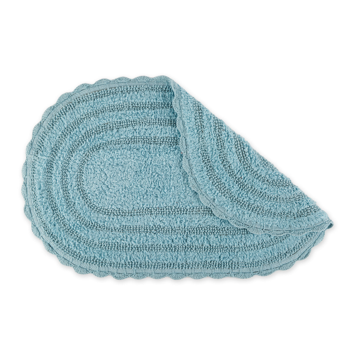 DII Crochet Bath Mat, Large Oval, 21x34", Cameo Blue