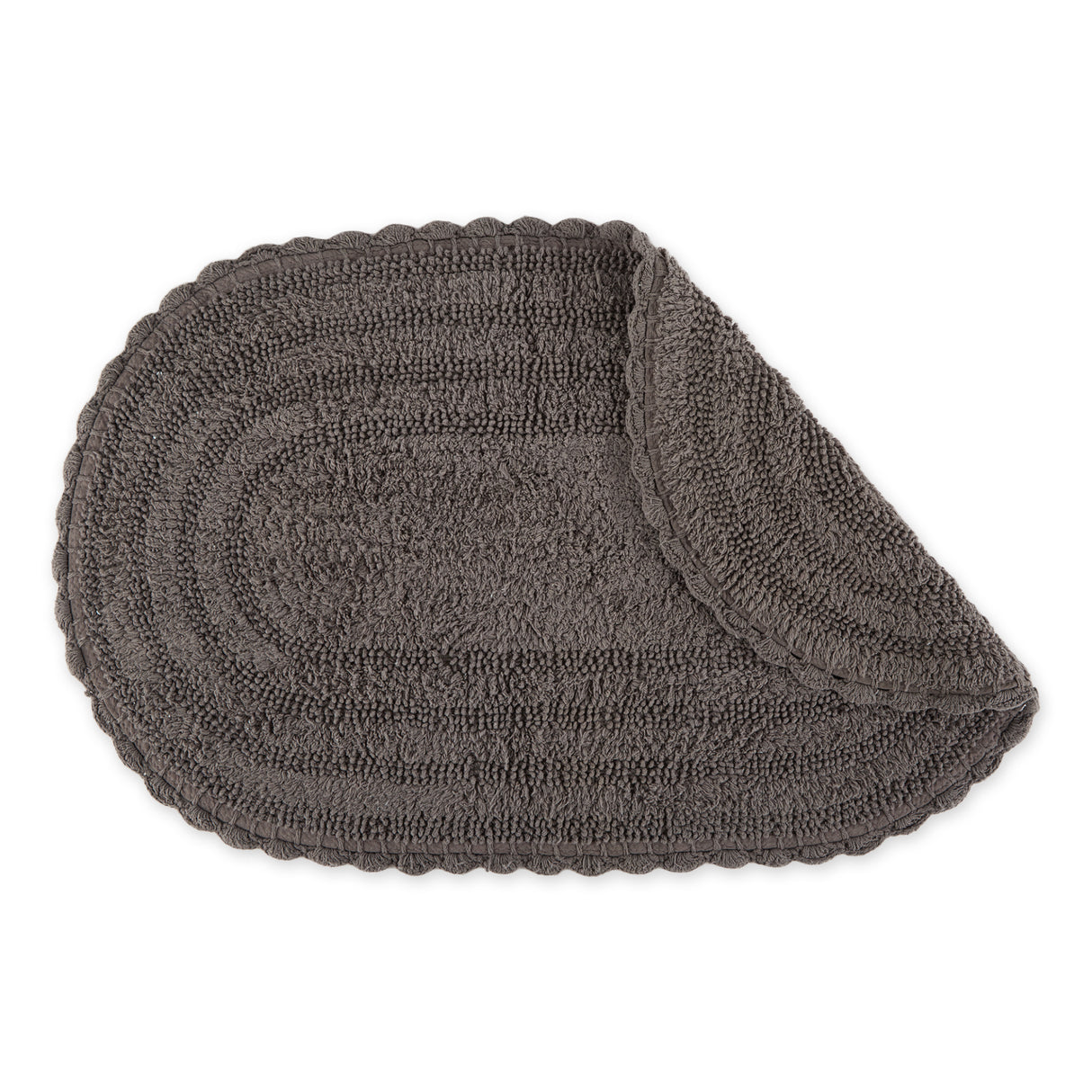 DII Crochet Bath Mat, Large Oval, 21x34", Gray