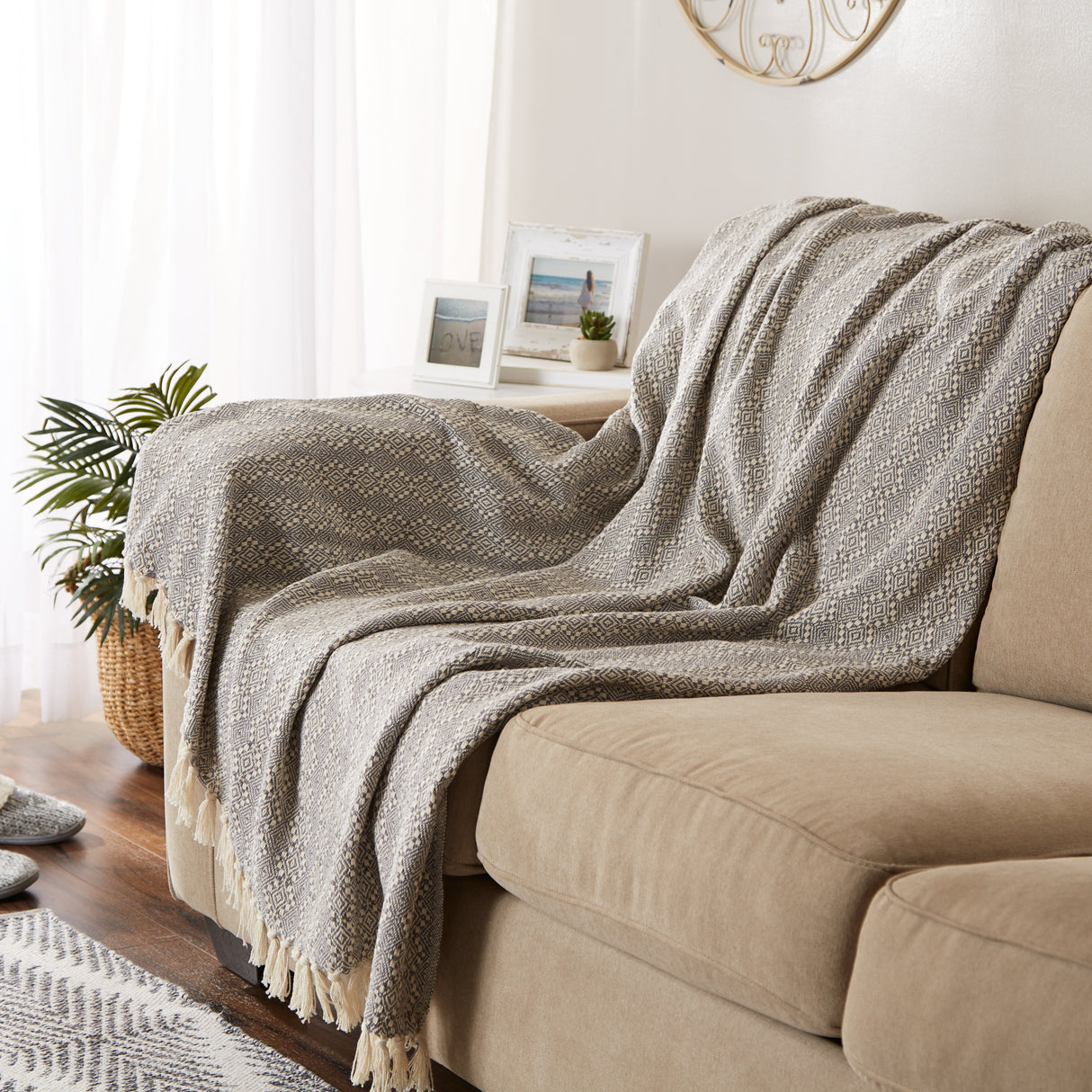 DII Cotton Diamond Throw Blanket, 50x60", Gray