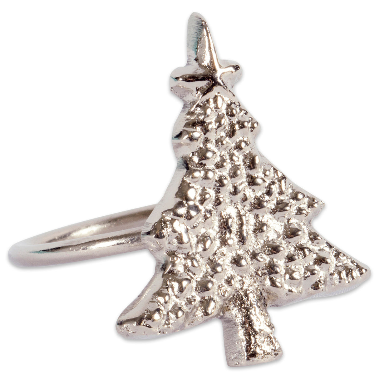 DII Decorative Holiday Napkin Ring Set, 6 Piece, Silver Tree