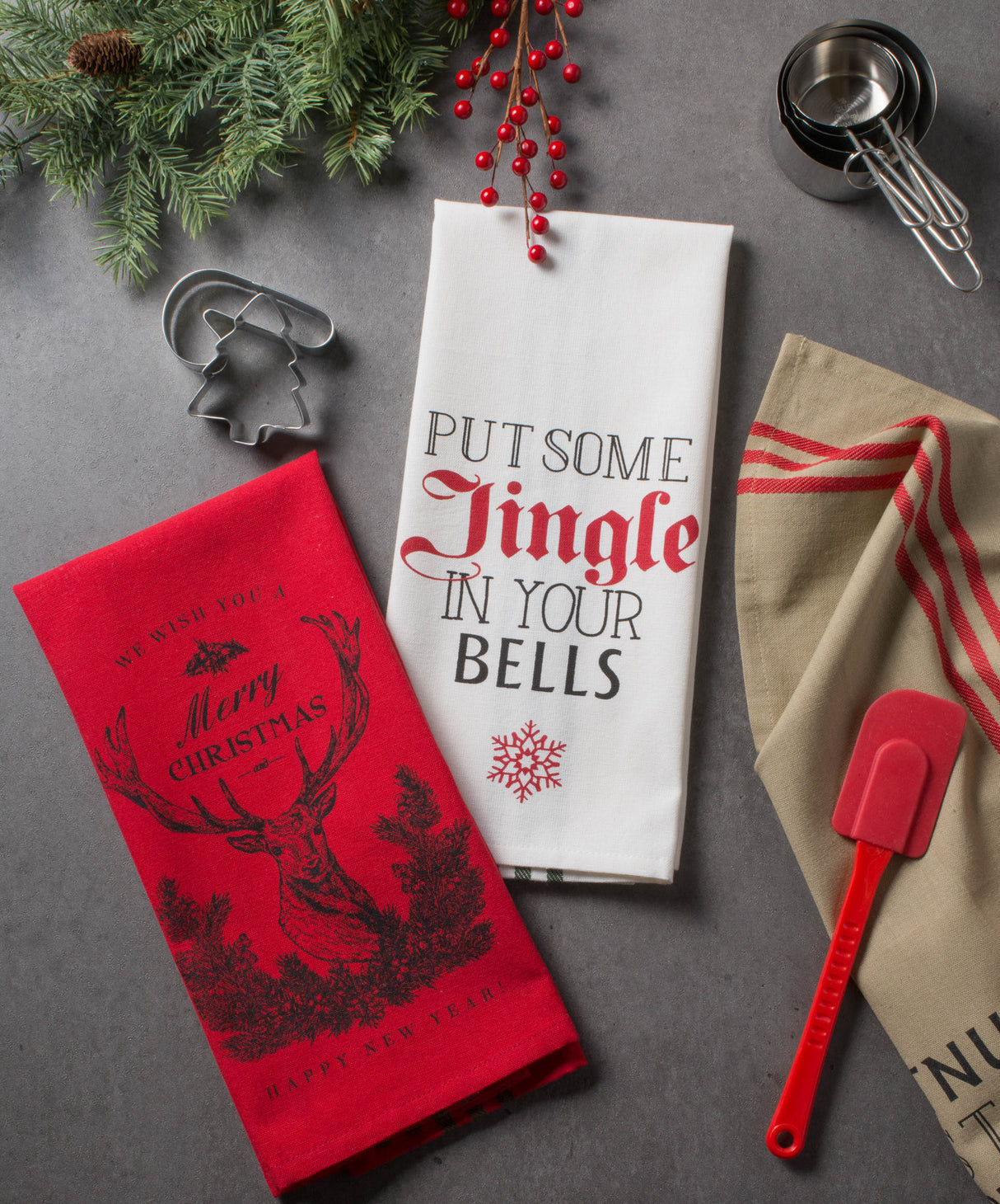 DII Asst Stag Christmas Print Dishtowel Set/3