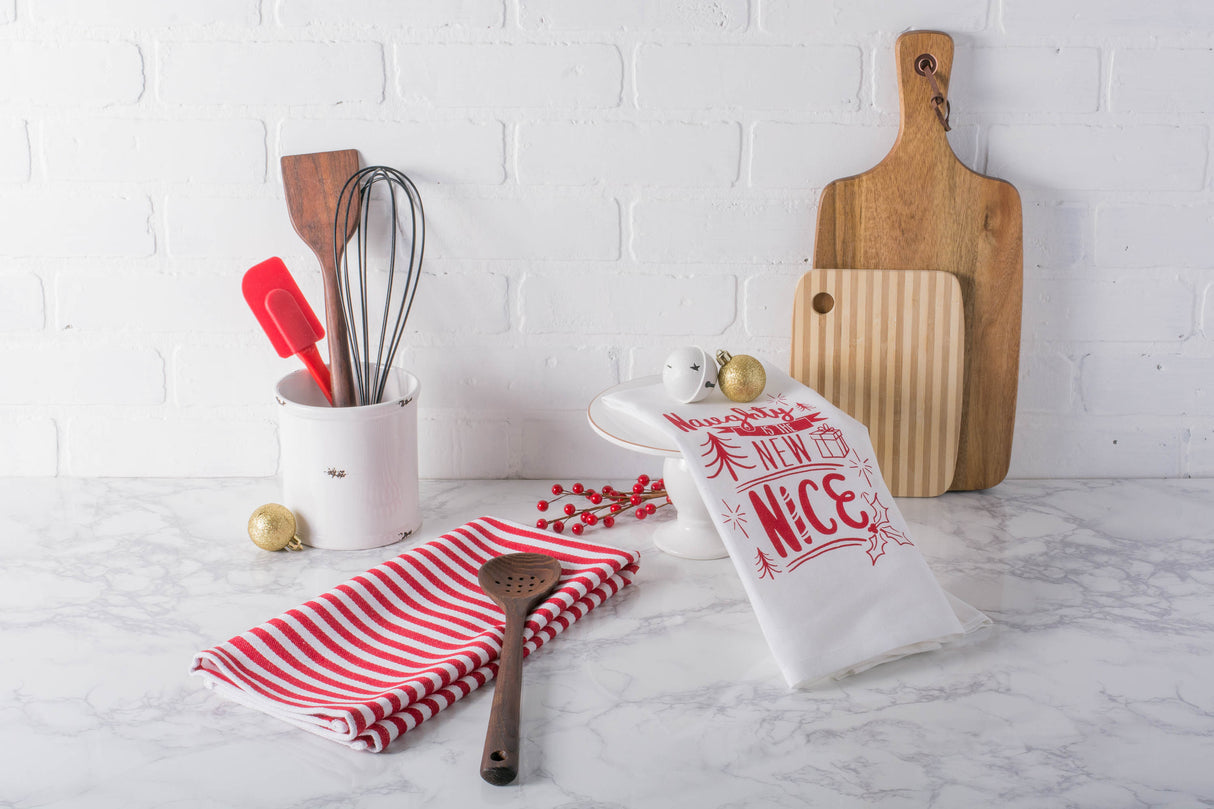 DII Christmas Printed Dishtowel Set 2 Piece, Naughty is the New Nice