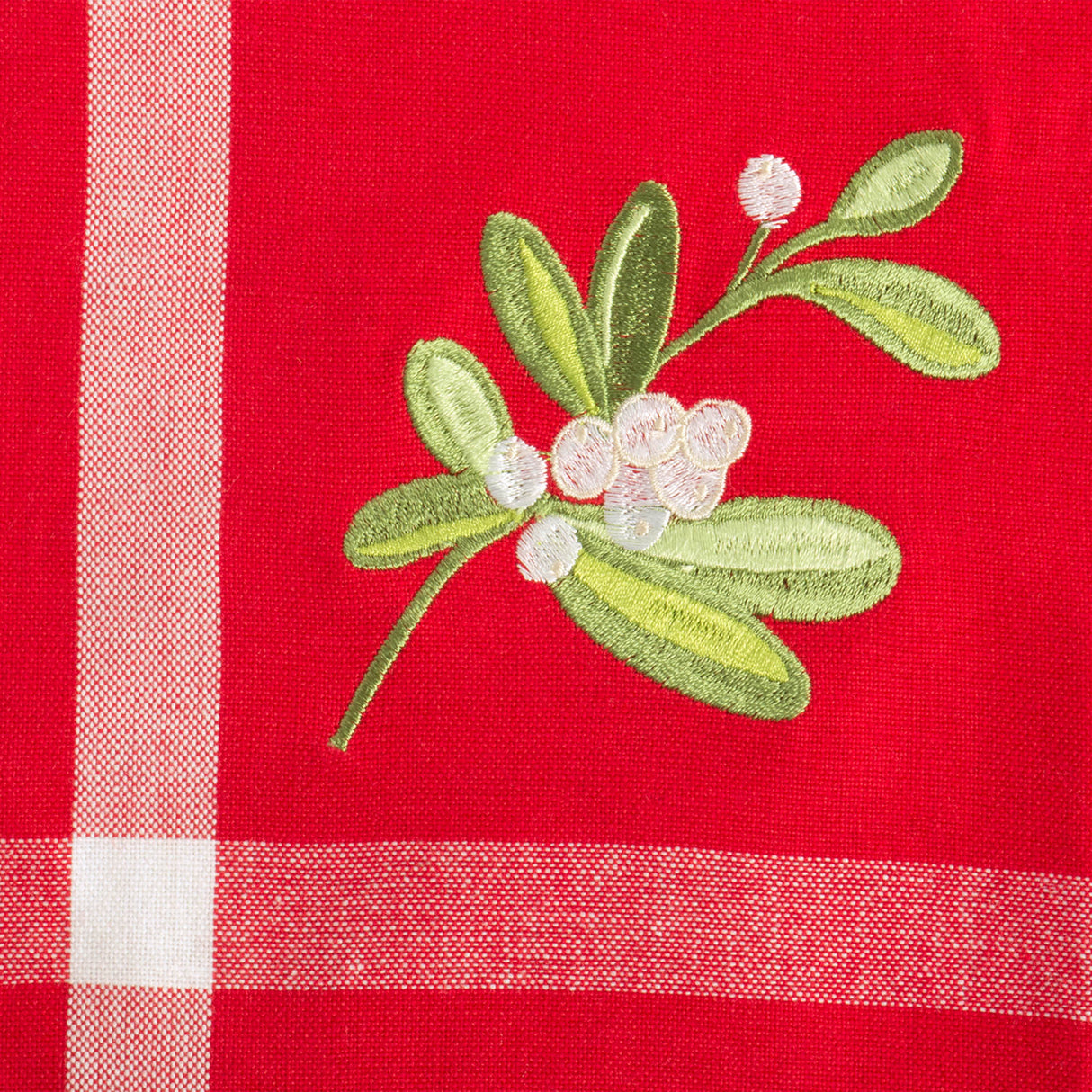 DII Red Embroidered Mistletoe Corner With Border Table Runner 14X72