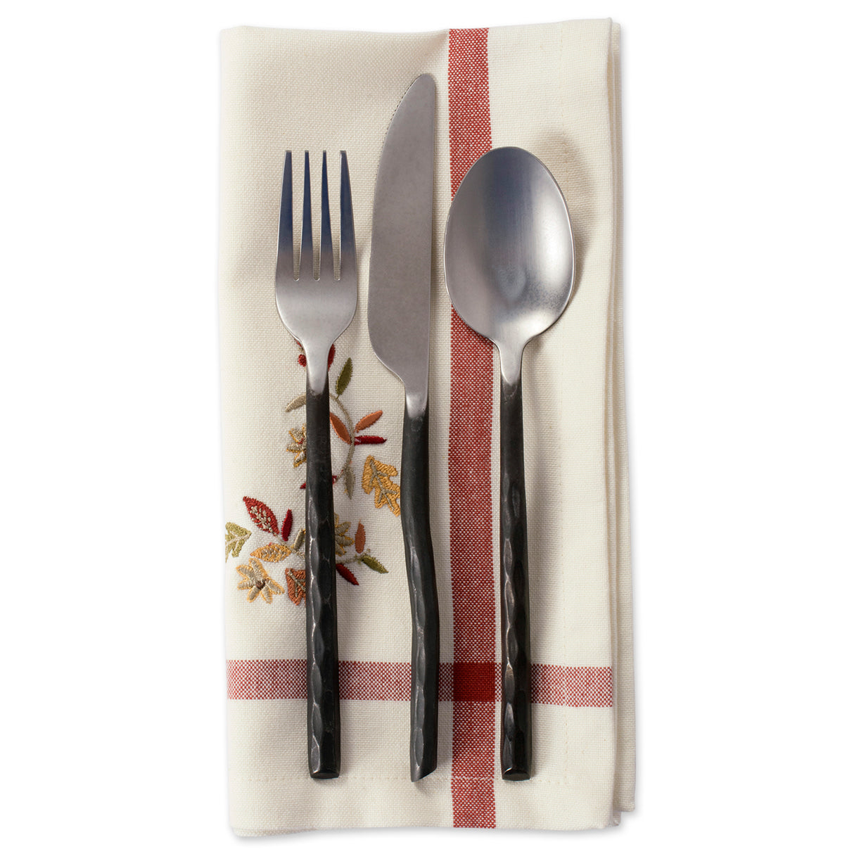 DII Natural Embroidered Fall Leaves Bordered Napkin Set/6
