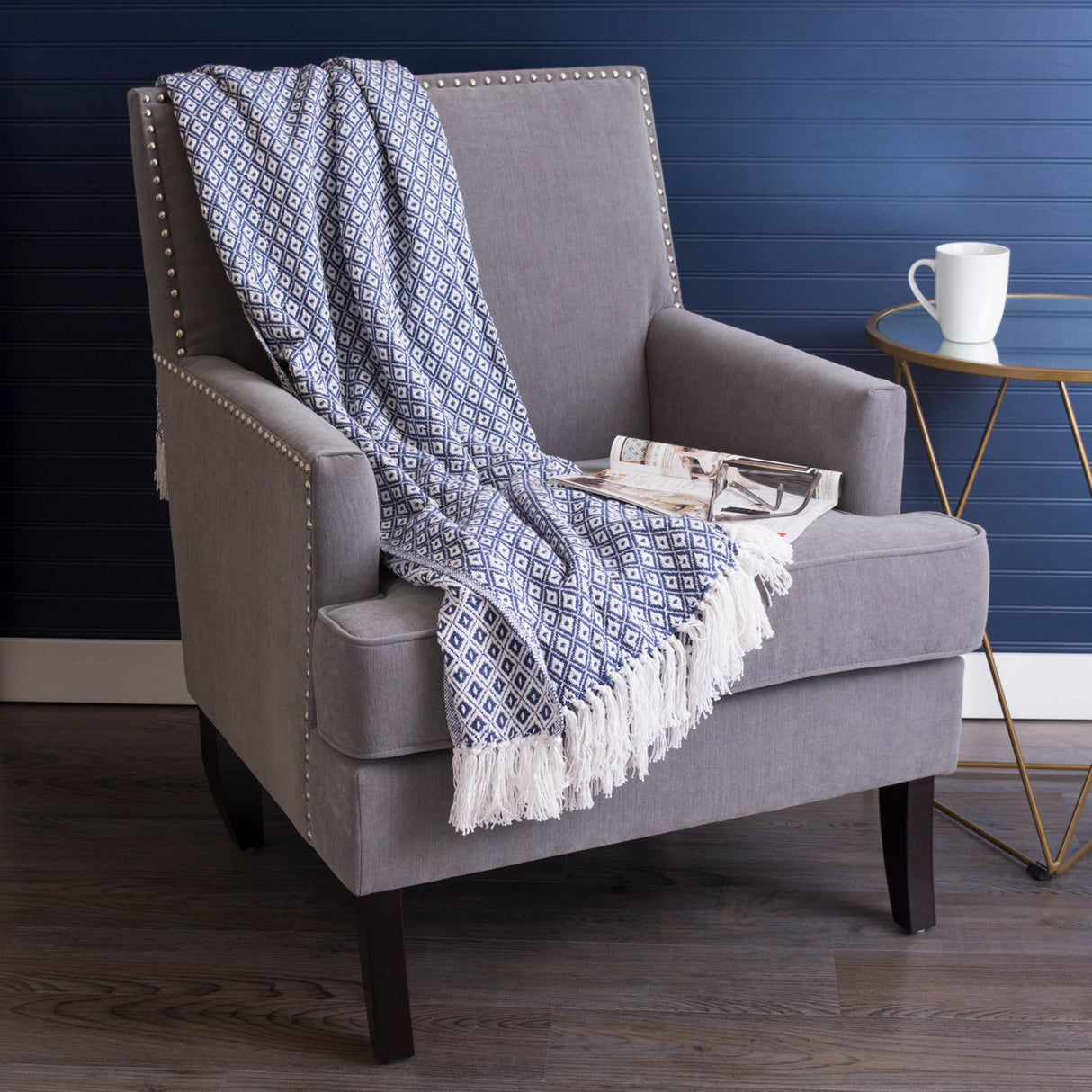 DII Mini Diamond Cotton 50x60-Inch Throw Blanket, Nautical Blue