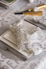 DII Christmas Printed Tablecloth, Silver Collage, 60x84"