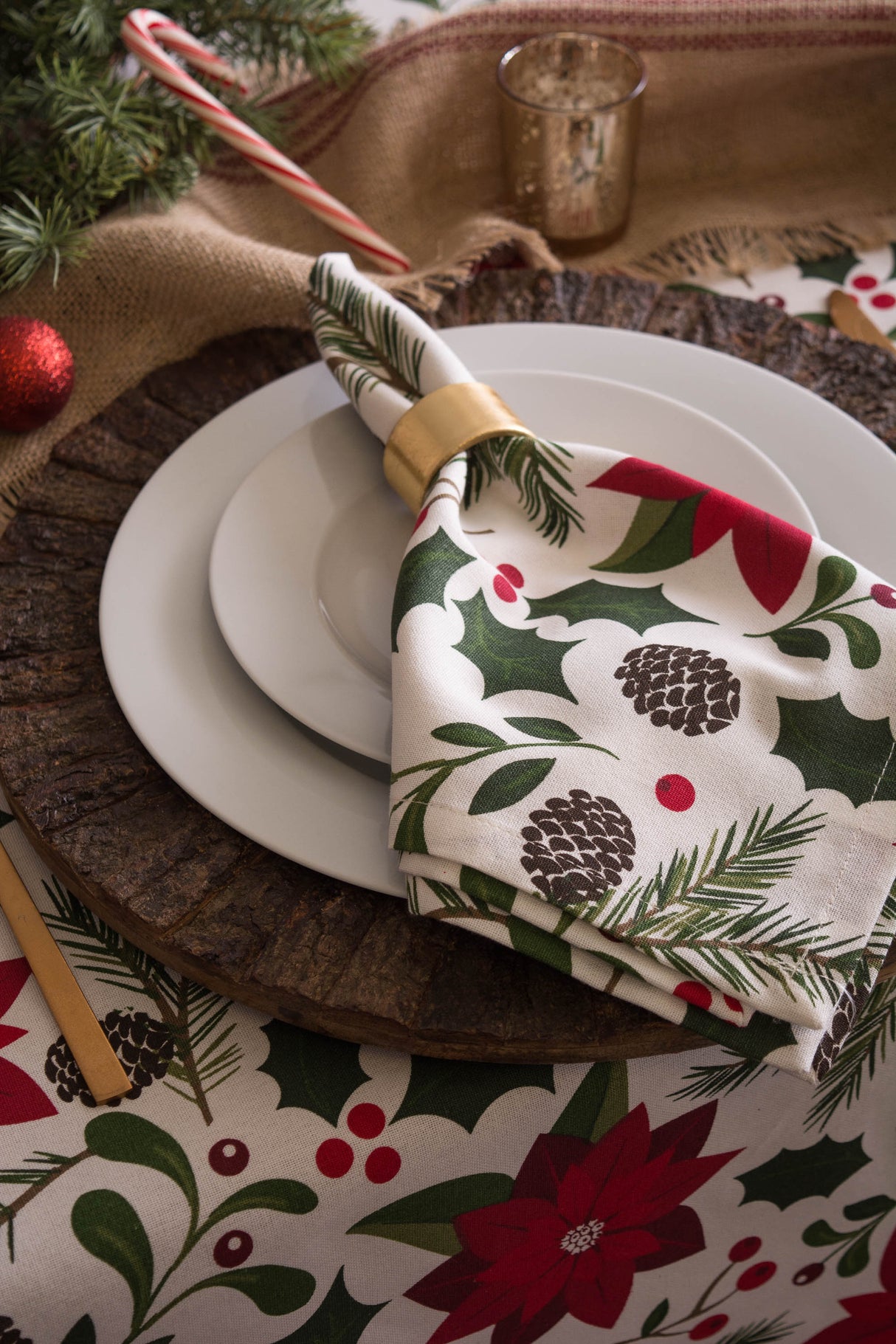 DII Christmas Print Napkin Set/6, Woodland Floral