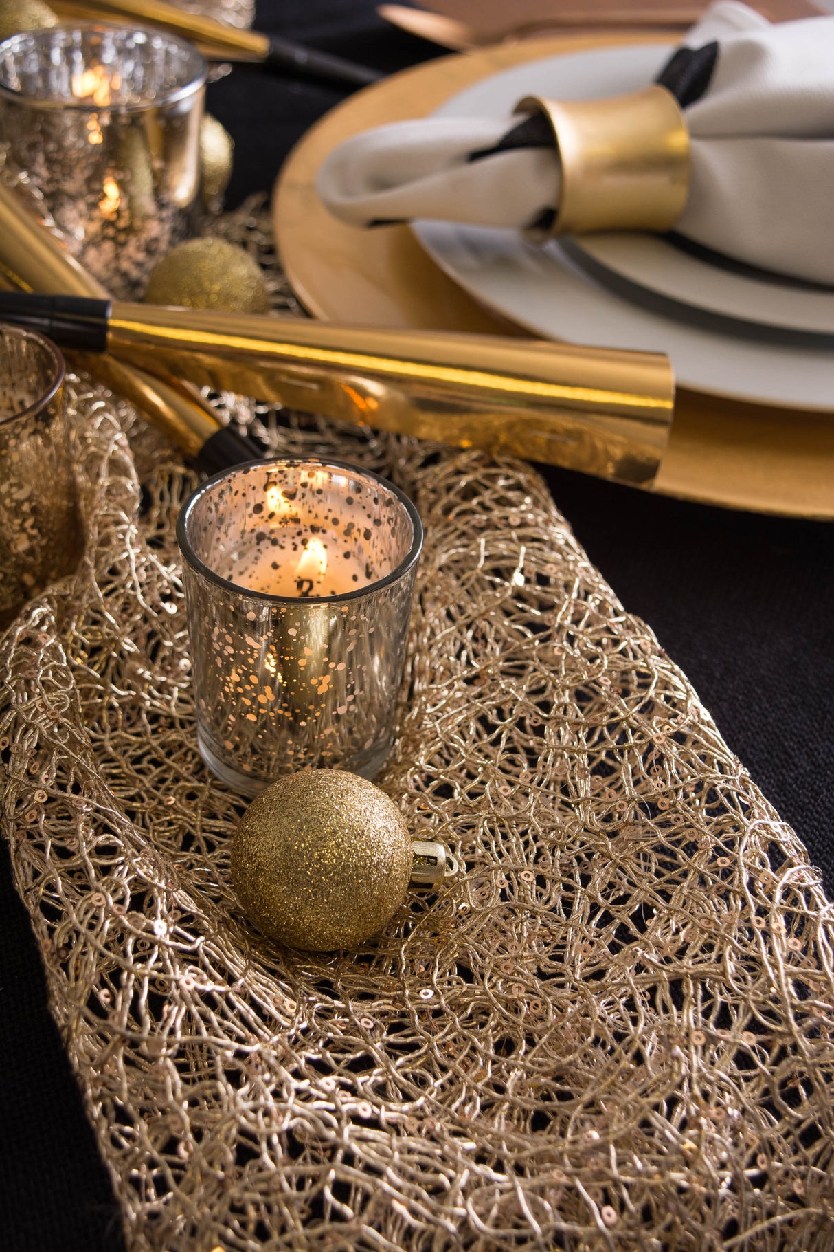 DII Sequin Mesh 16x120" Table Runner, Gold