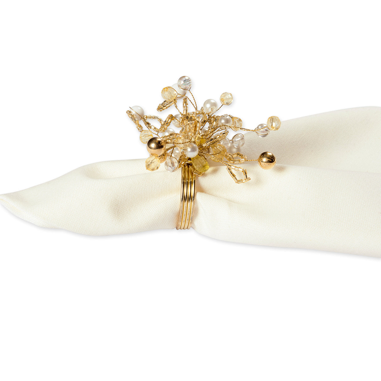 DII Decorative Holiday Napkin Ring Set, 6 Piece, Gold/Silver Beaded Cluster