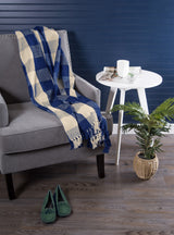 DII Buffalo Check Cotton 50x60-inch Throw Blanket, Navy/White