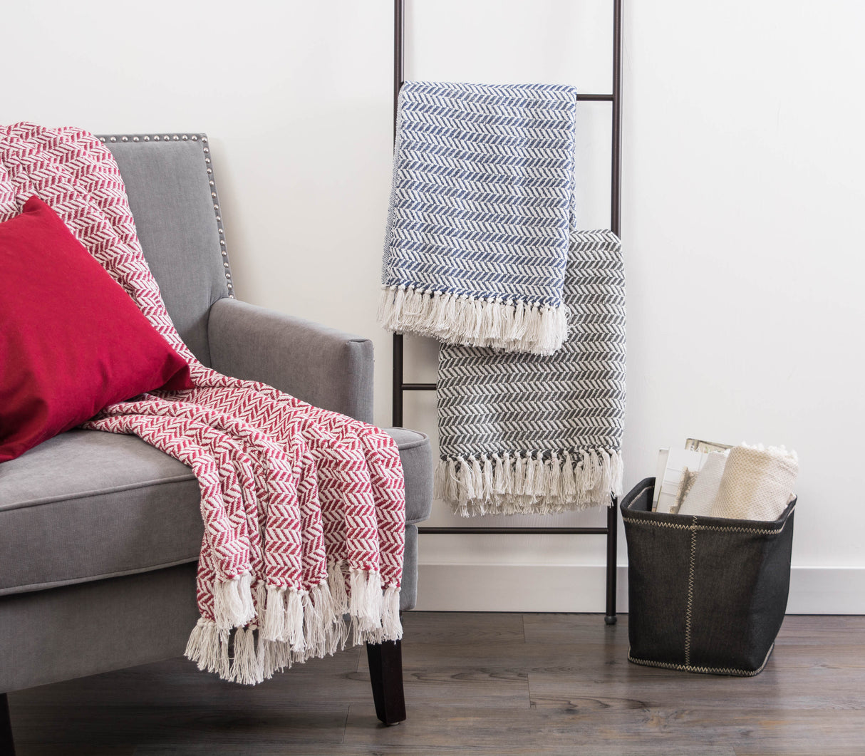 DII French Blue Herringbone Chevron Throw