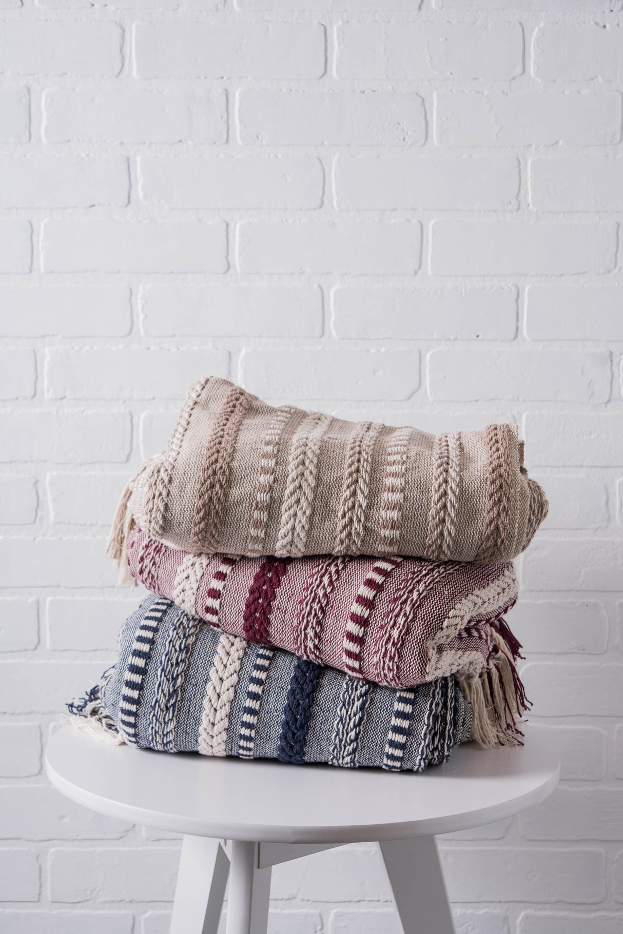 DII Braided Stripe Cotton 50x60-inch Throw Blanket, Wine