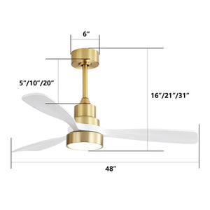 Indoor Ceiling Fan With Dimmable LED Light, 6-Speed Remote Control, LED DC Motor, Reversible Blades