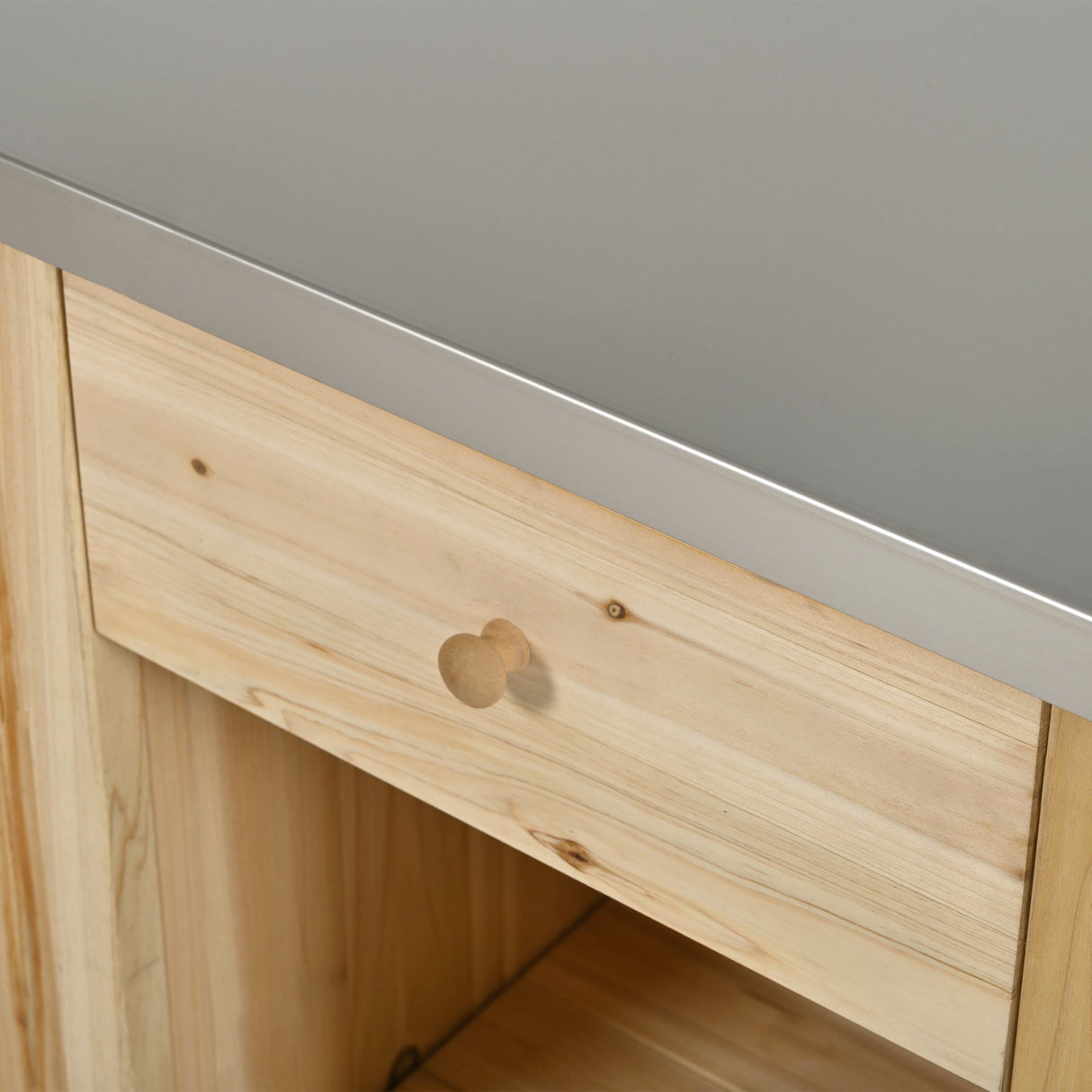 Outdoor Kitchen Island Fir Wood Kitchen Island with Stainless Steel Top