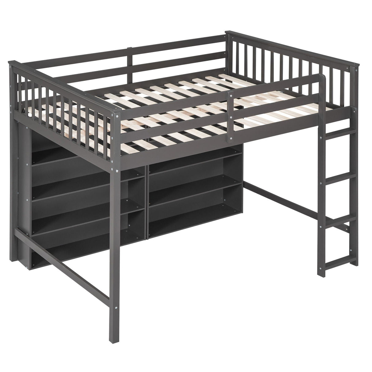Loft Bed With 8 Open Storage Shelves And Built In Ladder