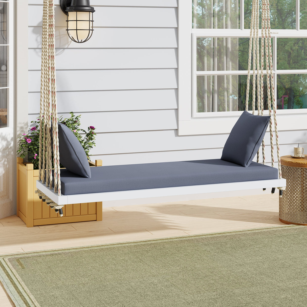 TOPMAX Patio Wooden Swing Chair with Cushion & Pillows