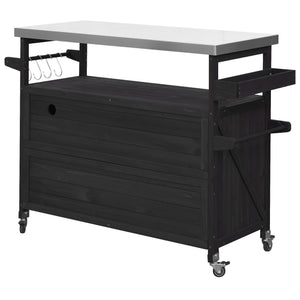 K&K Outdoor Kitchen Island with Rolling Bar Cart and Storage Cabinet