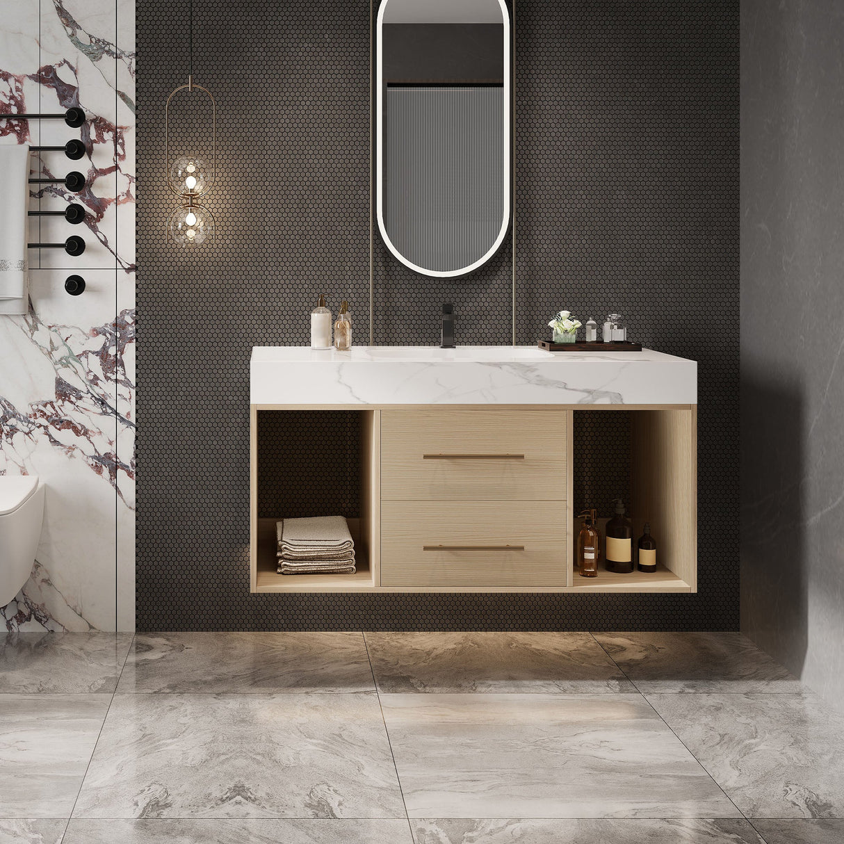 39.4" Floating Bathroom Vanity with Ceramic Sink
