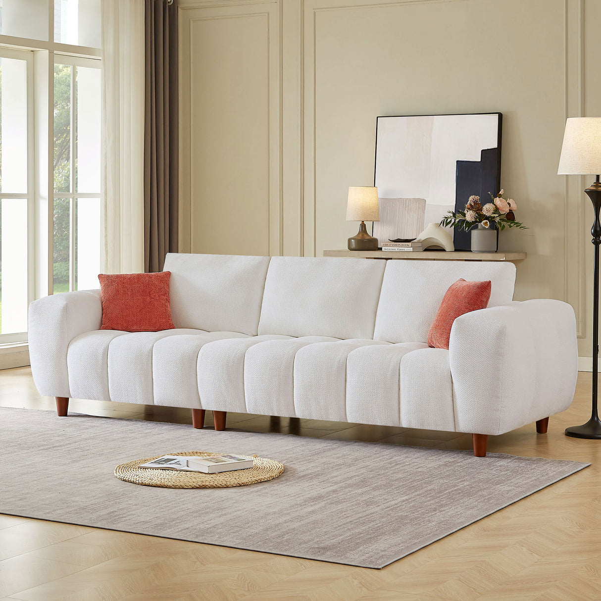 111.81 Inch Sectional Sofa Couch,Sofa with Fabric Couch,White