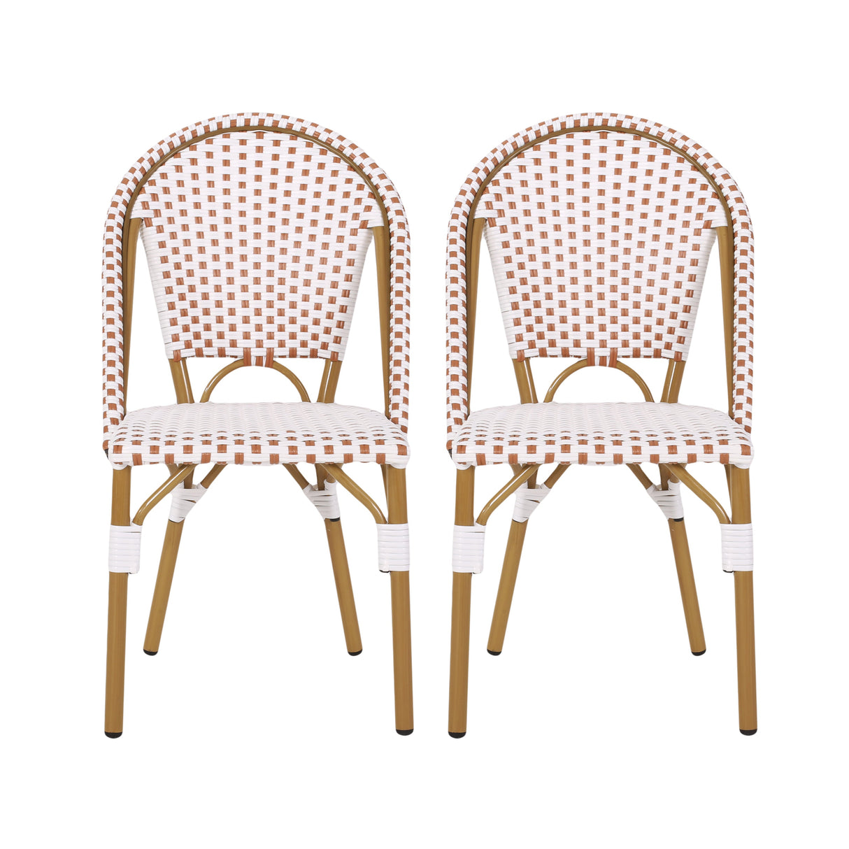 Outdoor PE Rattan and Aluminum French Bistro Chairs, Set of 2, Rusted