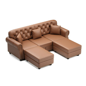 Upholstered Sofa With Nailhead Trim, Rolled Armrests With Ottoman