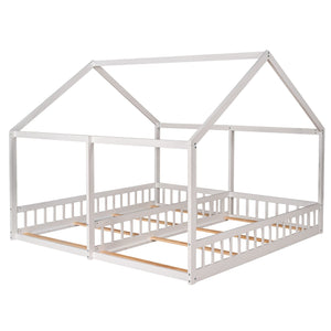 House Platform Beds, 2 Shared Beds, Metal Frame With Guardrails