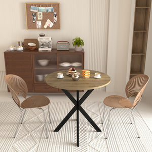 Round Dining Table For 2 - 4 People, Compact Kitchen Or Dining Room - Rustic Brown