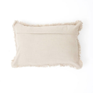 Linen Printed Lumbar Throw Pillow with Fringes (Blue & Grey) 16x24