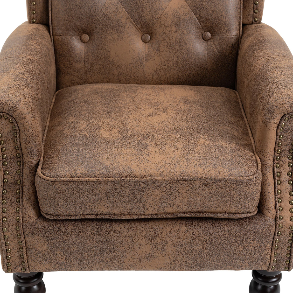 Modern Coffee Wood Frame Armchair with Microsuede Upholstery