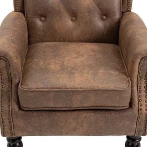 Modern Coffee Wood Frame Armchair with Microsuede Upholstery