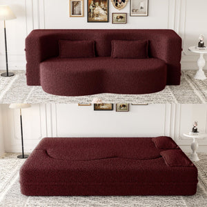 Modern Floor Sofa with 2 Pillows, Convertible Teddy Fabric Foam Filled Bed