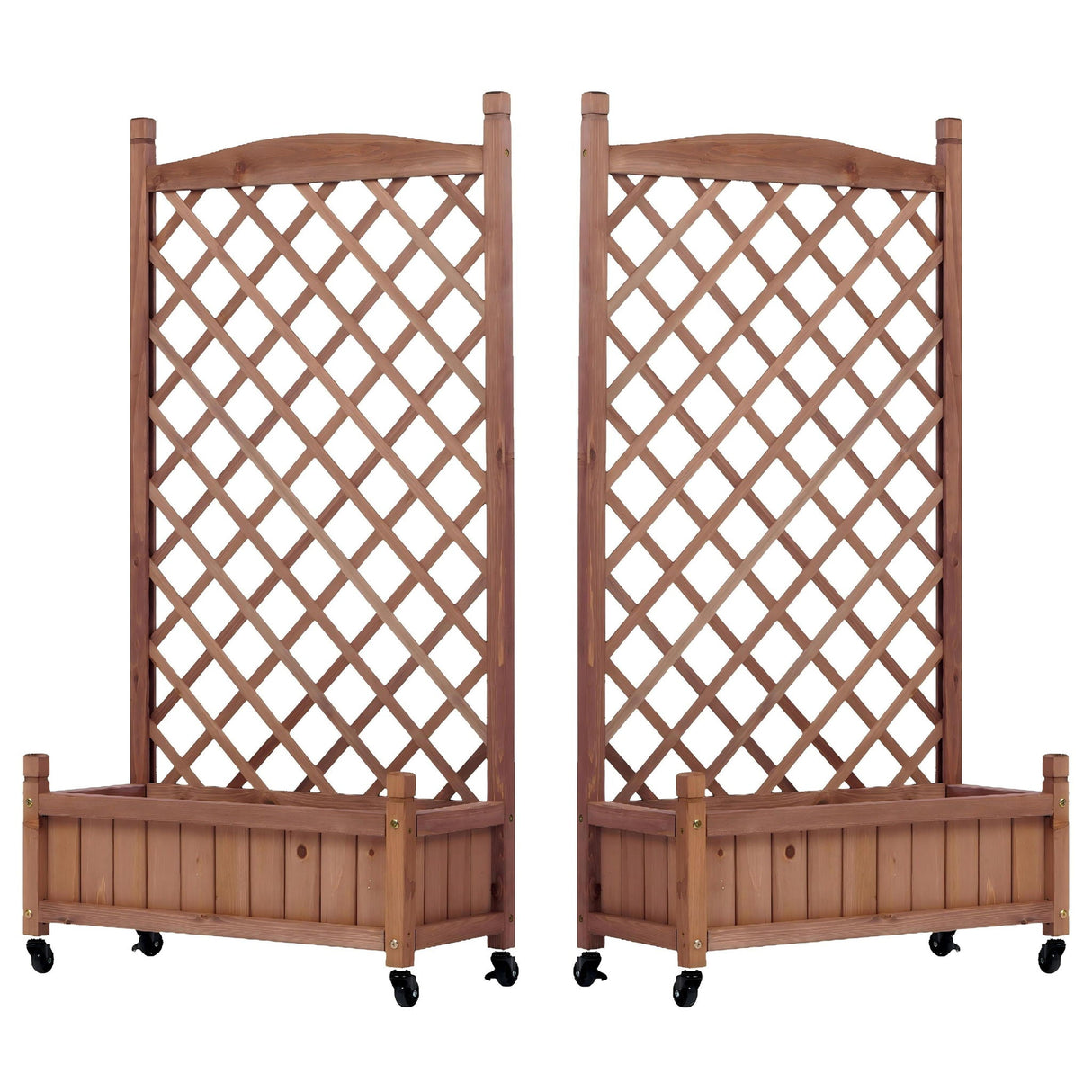 Raised Garden Bed With Trellis 2 Pack, Outdoor Planter Box & Plant Stand With Climbing Racks - Brown
