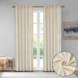 Room darkening metallic printed poly velvet rod pocket/back tab window panel pair ivory 37x95"