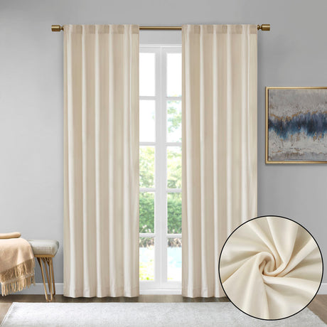 Room Darkening Metallic Printed Poly Velvet Rod Pocket/Back Tab Window Panel Pair Ivory 37x84"