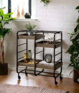 Vorrik Black & Walnut Finish Serving Cart